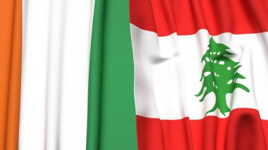 Gerçekçi kumaş dokusuna sahip IVORY Kıyı ve LEBANON bayrakları