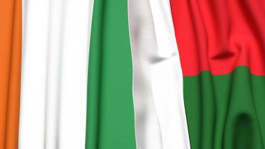 IVORY Kıyı ve MADAGASCAR bayrakları gerçekçi kumaş desenli