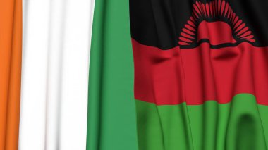Gerçekçi kumaş desenli IVORY Kıyı ve MALAWI bayrakları