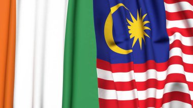 Gerçekçi kumaş dokusuna sahip IVORY Kıyı ve Malezya bayrakları