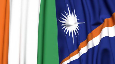 IVORY Kıyı ve Marshall Adaları bayrakları gerçekçi kumaş dokusuyla