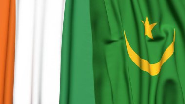 Gerçekçi kumaş dokusuna sahip IVORY Kıyı ve MAURITANIA bayrakları