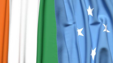 Gerçekçi kumaş dokusuna sahip IVORY Kıyı ve MICRONESIA bayrakları