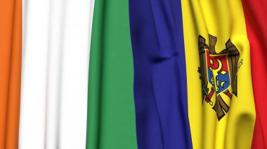 IVORY Kıyı ve MOLDOVA bayrakları gerçekçi kumaş dokusuna sahip