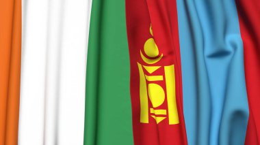 IVORY Kıyı ve Moğolistan bayrakları gerçekçi kumaş dokusuyla