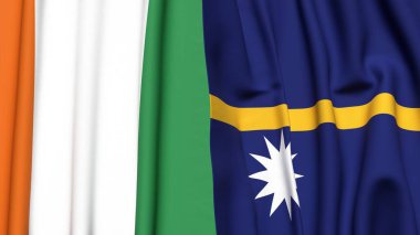 IVORY Kıyı ve NAURU bayrakları gerçekçi kumaş dokusuyla
