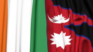 IVORY Kıyı ve NEPAL bayrakları gerçekçi kumaş dokusuna sahip