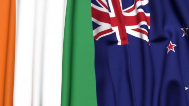IVORY Kıyı ve Yeni ZEALAND bayrakları gerçekçi kumaş dokusuyla