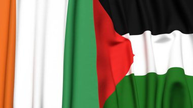 IVORY Kıyı ve Filistin 4k bayrakları gerçekçi kumaş dokusuyla