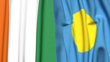 IVORY Kıyı ve PALAU bayrakları gerçekçi kumaş desenli