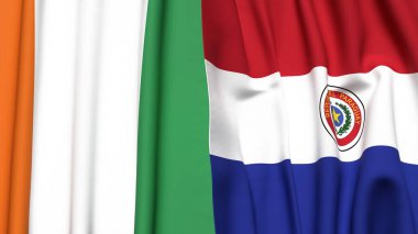 IVORY Kıyı ve Paraguay bayrakları gerçekçi kumaş dokusuyla