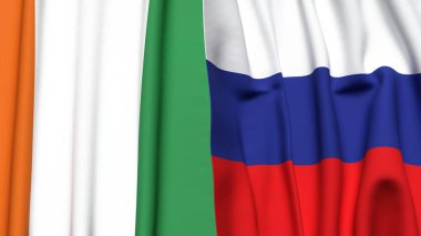 Gerçekçi kumaş desenli IVORY Kıyı ve RUSSIA bayrakları