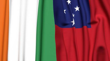 IVORY Kıyı ve SAMOA bayrakları gerçekçi kumaş dokusuyla