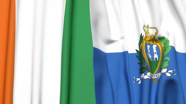 IVORY Kıyı ve SAN MARINO bayrakları gerçekçi kumaş desenli