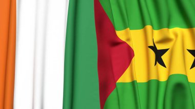 IVORY Kıyı ve SAO TOME bayrakları gerçekçi kumaş dokusuyla