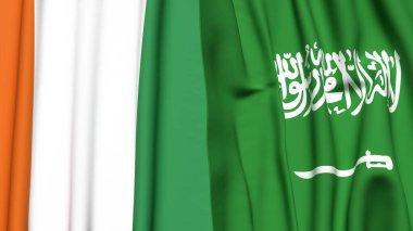 IVORY KUŞAĞI ve SAUDI ARABIA bayrakları gerçekçi kumaş dokusuyla