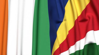 Gerçekçi kumaş desenli IVORY Kıyı ve SEYCHELLES bayrakları