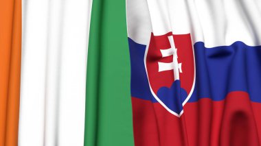 IVORY Kıyı ve SLOVAKIA bayrakları gerçekçi kumaş dokusuyla