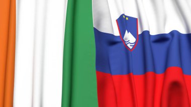 Gerçekçi kumaş dokusuna sahip IVORY Kıyı ve SLOVENIA bayrakları