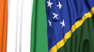 IVORY Kıyı ve SOLOMON Adaları bayrakları gerçekçi kumaş dokusuyla