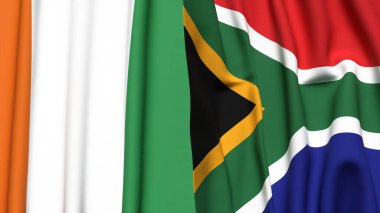 IVORY Kıyı ve Güney Afrika 'nın bayrakları gerçekçi kumaş dokusuyla