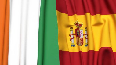 Gerçekçi kumaş desenli IVORY Kıyı ve İspanya Bayrakları