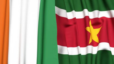 Gerçekçi kumaş desenli IVORY Kıyı ve SURINAME bayrakları