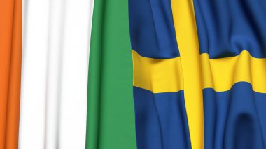 Gerçekçi kumaş dokusuna sahip IVORY Kıyı ve SWEDEN bayrakları