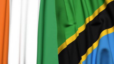 IVORY Kıyı ve TANZANIA bayrakları gerçekçi kumaş dokusuyla