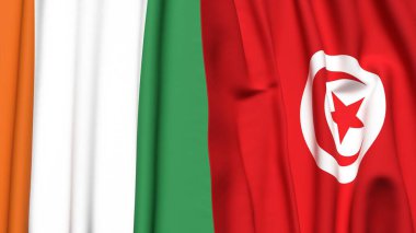 Gerçekçi kumaş dokusuna sahip IVORY Kıyı ve TUNISIA bayrakları