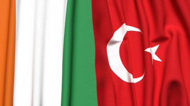 Gerçekçi kumaş desenli IVORY Kıyı ve TURKEY bayrakları