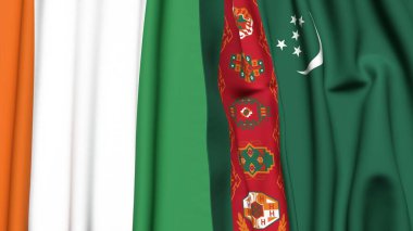 IVORY Kıyı ve Türkmenistan bayrakları gerçekçi kumaş dokusuna sahip