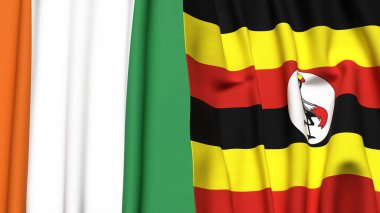 IVORY Kıyı ve UGANDA bayrakları gerçekçi kumaş dokusuyla