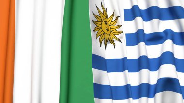 IVORY Kıyı ve Uruguay bayrakları gerçekçi kumaş dokusuyla