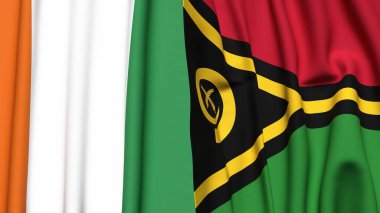 IVORY Kıyı ve VANUATU bayrakları gerçekçi kumaş dokusuyla