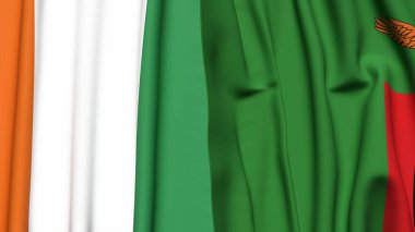 IVORY Kıyı ve ZAMBIA bayrakları gerçekçi kumaş dokusuna sahip