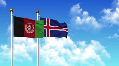 Kutupta alfa kanalı da dahil olmak üzere AfgANISTAN ve ICELAND bayrakları dalgalanıyor