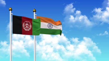 Kutupta alfa kanalı da dahil olmak üzere AfgANISTAN ve INDIA bayrakları dalgalanıyor