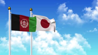 Kutupta alfa kanalı da dahil olmak üzere AfgANISTAN ve JAPAN bayrakları dalgalanıyor