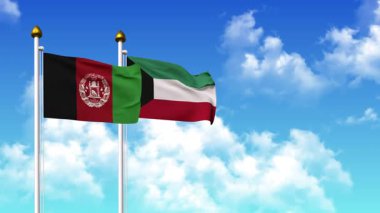 Kutupta alfa kanalı dahil AfgANISTAN ve KUWAIT bayrakları sallamak