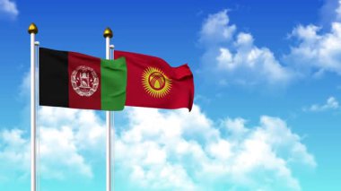 Kutuptaki AfgANISTAN ve KYRGYZSTAN bayrakları alfa kanalı ile birlikte sallanıyor
