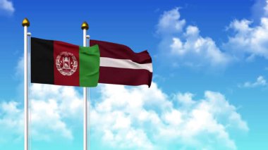 Kutupta alfa kanalı da dahil olmak üzere AfgANISTAN ve LATVIA bayrakları dalgalanıyor