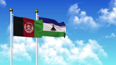 Kutuptaki AfgANISTAN ve LESOTHO bayrakları alfa kanalı ile birlikte sallanıyor