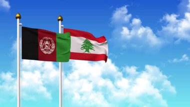 Kutupta alfa kanalı da dahil olmak üzere AfgANISTAN ve LEBANON bayrakları dalgalanıyor