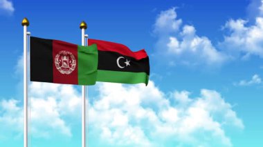 Kutupta alfa kanalı da dahil olmak üzere AFGHANISTAN ve LIBYA bayrakları dalgalanıyor