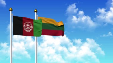 Kutupta alfa kanalı da dahil olmak üzere AfgANISTAN ve LITHUANIA bayrakları sallamak