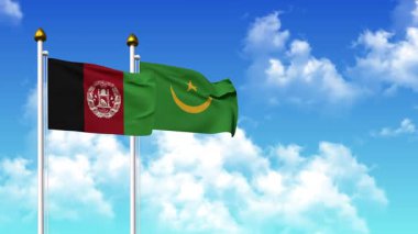 Kutupta alfa kanalı da dahil olmak üzere AfgANISTAN ve MAURITANIA bayrakları dalgalanıyor