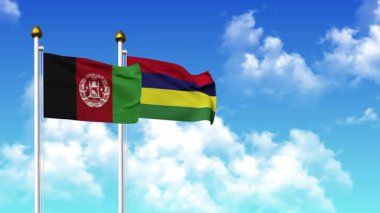 Kutupta alfa kanalı da dahil olmak üzere AfgANISTAN ve MAURITIUS bayrakları dalgalanıyor