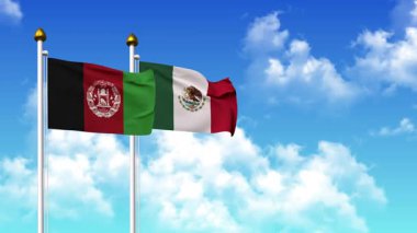 Kutupta alfa kanalı da dahil olmak üzere AfgANISTAN ve MEXICO bayrakları dalgalanıyor
