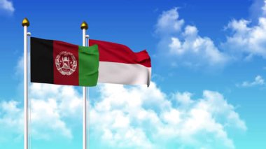 Kutupta alfa kanalı da dahil olmak üzere AfgANISTAN ve Monako bayrakları dalgalanıyor